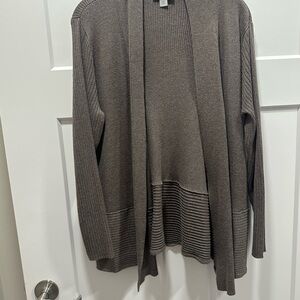 Avenue Taupe Ribbed Open Cardigan